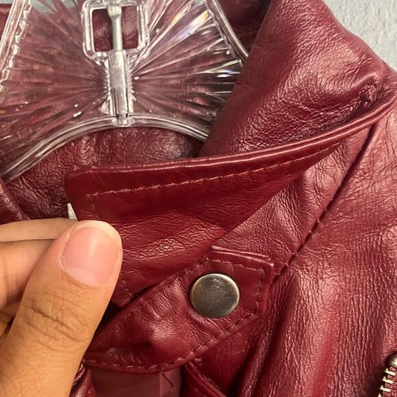 Boston Proper Women's Burgundy 100% Genuine Leather Moto Jacket size 2 #719 - Picture 10 of 14